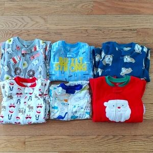 Lot of 6 boy feetie pajamas